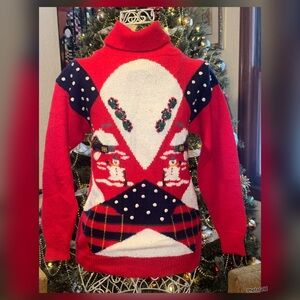Vintage Red and White Turtleneck Sweater